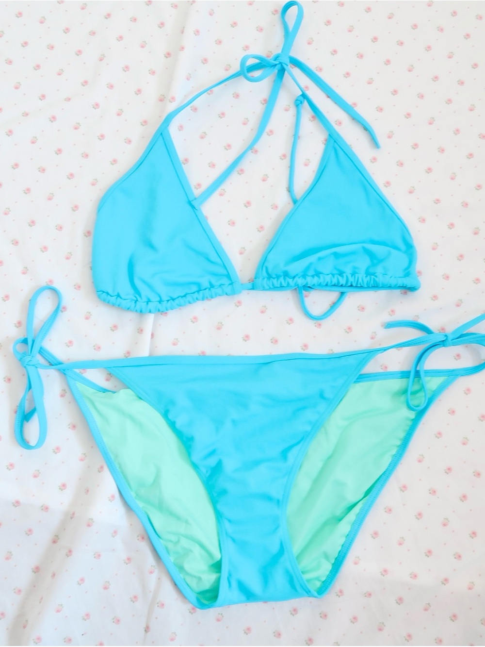 Victoria's Secret Bright Blue Tie-String Bikini with Mint Lining